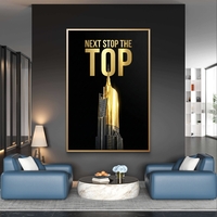 תמונת קנבס לאורך עם מסר מוטיבציה Next Stop The Top בגווני שחור וזהב, הדפסה חלקה ללא תבליט