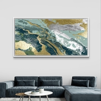 תמונת קיר אבסטרקטית בטורקיז וזהב עם קווים מטאליים וטקסטורה עשירה לעיצוב מודרני