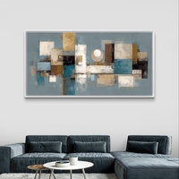 תמונת קנבס לרוחב בסגנון אבסטרקט גאומטרי בגווני כחול ובז’ לעיצוב הבית