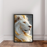 תמונת קנבס של אריה לבן עם נגיעות זהב בעיצוב יוקרתי, שקט ועוצמתי לבית