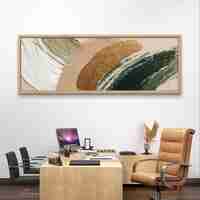 קשתות חול וזית – תמונת קנבס פנורמית אבסטרקטית בטקסטורת מכחול בגווני ירוק, בז׳ וזהב | CT4674