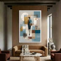 דמות בין בלוקים – תמונת קנבס אבסטרקט מודרנית בכחול, זהב ולבן | CY1211