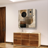 תמונת קנבס גיאומטרית מודרנית בבז׳ ושחור עם עיגולים וקווים בטקסטורת בד