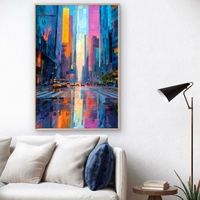 תמונת קנבס של רחוב עירוני צבעוני עם גורדי שחקים והשתקפות אורות על כביש רטוב – NEXTGEN BY BAR