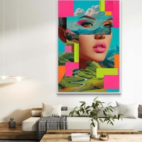 תמונת קנבס צבעונית עם דמות נשית ונופים בסגנון סוריאליסטי