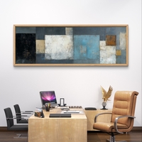 ריבועים שקטים – תמונת קנבס פנורמית אבסטרקטית בגווני כחול, לבן, אפור וזהב | CT4672