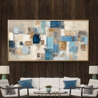 תמונת קנבס אבסטרקטית בגווני בז', כחול וטורקיז בעיצוב מודרני