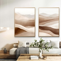 ציורי קנבס אבסטרקטיים בהשראת נוף מדברי בגווני שמנת וחום