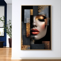 תמונת קנבס פורטרט נשי עם איפור זהוב ושפתיים נחושת
