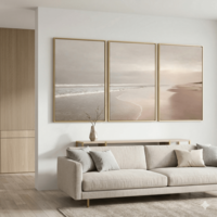 שלישיית תמונות קנבס של חוף ים בגוונים רגועים