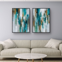 סט תמונות קנבס זוגי בגווני טורקיז, לבן וזהב בעיצוב אבסטרקטי – תכשיט לבית