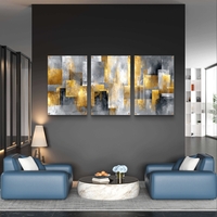 תמונת זכוכית שלשה אבסטרקט זהב ואפור