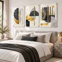 שלשה תמונות זכוכית אבסטרקט גאומטרי שחור זהב ואפור | דגם TG6155