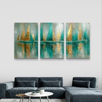 תמונת זכוכית שלשה עם מפרשים מופשטים בגווני טורקיז וזהב – תכשיט לבית