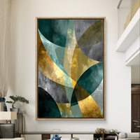 קימורים בטורקיז וזהב – תמונת קנבס אבסטרקט גיאומטרית בגווני ירוק, זהב ואפור | DC4471