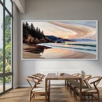 תמונת קנבס של שקיעה בחוף עם קווים גרפיים רכים, הדפסה חלקה NEXTGEN BY BAR