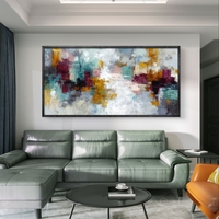 תמונת קנבס מופשטת לרוחב בגווני טורקיז, בורדו וזהב – תכשיט לבית