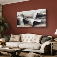 תמונת קנבס לרוחב בעיצוב אבסטרקט גאומטרי בגווני שחור, אפור ושמנת בסגנון מינימליסטי