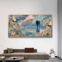 ציור זוג אמנותי בגווני כחול, סגול וזהב עם אווירה רכה ואלגנטית