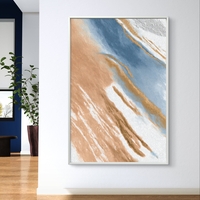 תמונת קנבס מופשטת בגווני חום, כחול ולבן בהדפסה חלקה וללא תבליט – תכשיט לבית