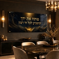 אור השפע שחור זהב – תמונת זכוכית לרוחב פותח את ידך לסלון | RG4063