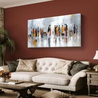 תמונת קנבס לרוחב עם דמויות אבסטרקטיות בצבעים חמים וסגנון מודרני