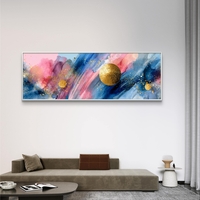 תמונת קנבס פנורמית צבעונית בגווני כחול וורוד עם נקודות זהב בהדפסה חלקה – תכשיט לבית