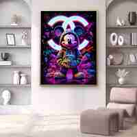 תמונת קנבס פופ ארט צבעונית עם דמות אייקונית בסגנון אורבני וניאון