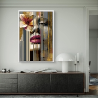 דיוקן נשי עם פרח וצבעי זהב – תמונת קנבס מודרנית יוקרתית | DX5114