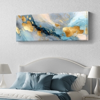 תמונת קנבס פנורמית בגווני כחול עם כתמי זהב בהדפסה חלקה – תכשיט לבית