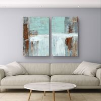 סט תמונות זכוכית זוגי בגווני טורקיז, לבן וחלודה בעיצוב אבסטרקטי – תכשיט לבית