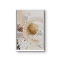 עיגול זהב שקט – תמונת קנבס אבסטרקט טקסטורלי בגווני שמנת, ורוד עתיק וזהב | CY1213