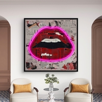 תמונת שפתיים ניאון ורוד – אמנות LED על סוללות עם שלט רחוק--מידה 83*83 ס