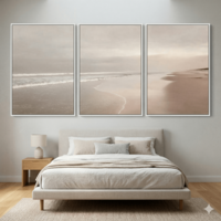 שלישיית תמונות קנבס של חוף ים בגוונים רגועים