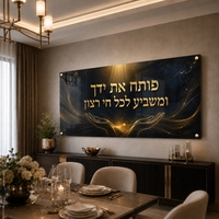 אור השפע שחור זהב – תמונת זכוכית לרוחב פותח את ידך לסלון | RG4063