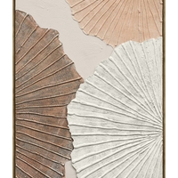 תמונה אבסטרקטית עם תאורת LED ושלט רחוק – עלים מרקמיים בגווני חול דגם LEDA1001--מידה 120-80