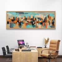 מטרופולין צבעוני – תמונת קנבס פנורמית אבסטרקטית בקו עירוני בגווני טורקיז, חמרה ושחור | CT4671
