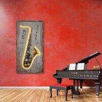 תמונת LED סקסופון וינטג׳ – הדפס משודרג עם מריחות צבע, מופעלת על סוללות עם שלט רחוק מידה 123*63 ס