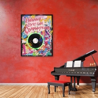 תמונת LED תקליט גרפיטי עם משפט השראה – הדפס משודרג עם מריחות צבע, מופעלת על סוללות עם שלט רחוק מידה 63*83 ס