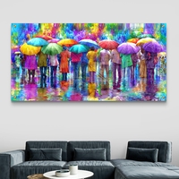 תמונת זכוכית לרוחב עם אנשים תחת מטריות צבעוניות המשתקפים במים – תכשיט לבית