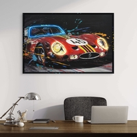 תמונת LED רכב ספורט אדום – הדפס משודרג עם מריחות צבע, מופעלת על סוללות עם שלט רחוק מידה 83*123