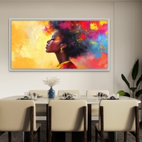 תמונת קנבס צבעונית של דיוקן נשי עם רקע כתום-אדום וצבעים מתפרצים – עיצוב אמנותי מתוך קולקציית NEXTGEN BY BAR של תכשיט לבית.