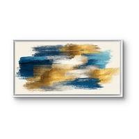 תמונת קנבס מופשטת לרוחב עם משיכות צבע בכחול וזהב – תכשיט לבית