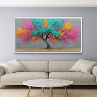 תמונת קנבס לרוחב של עץ צבעוני בגווני טורקיז, ורוד וכתום בעיצוב אומנותי מלא חיים