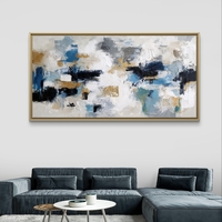 תמונת קנבס אבסטרקטית בגווני כחול, לבן, אפור וזהב עם טקסטורה מודרנית