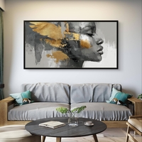 תמונת קנבס לסלון – דיוקן נשי אבסטרקטי בזהב ואפור | דגם TS5941