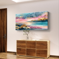 תמונת קנבס אקוורל נוף ים ורוד וטורקיז עם זהב – קנבס מודרני לרוחב--דגם CC4564