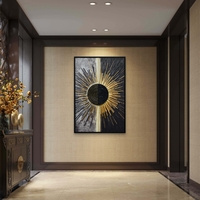 תמונת LED שמש אבסטרקטית שחור זהב – הדפס משודרג עם מריחות צבע, מופעלת על סוללות עם שלט רחוק - מידה 123*83 ס