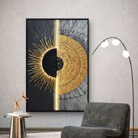 תמונת שמש אבסטרקטית שחור זהב מוארת עם שלט רחוק וסוללות – אמנות LED דגם LED1009-מידה 123*83 ס