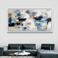 תמונת קנבס אבסטרקטית בגווני כחול, לבן, אפור וזהב עם טקסטורה מודרנית